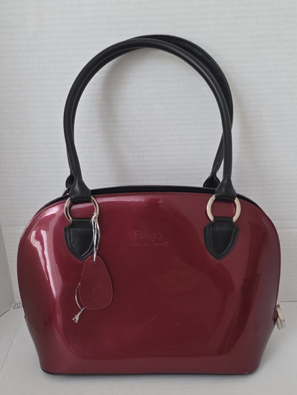 Beijo | Women's Pearlescent Red Patent Black Handles & Interior Satchel Bag